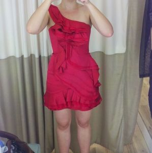 BCBG Max Azria Red Ruffled one shoulder mini dress size 6